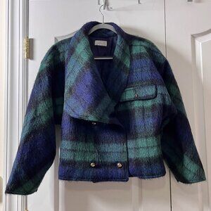 Vintage Tartan Marika blue Green Black Watch Plaid Mohair Jacket 44